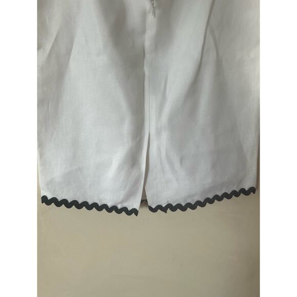J Crew Pencil Midi Skirt 100% Linen Size 12 White w/ Navy Rickrack Trim Worn 1X - Picture 9 of 10
